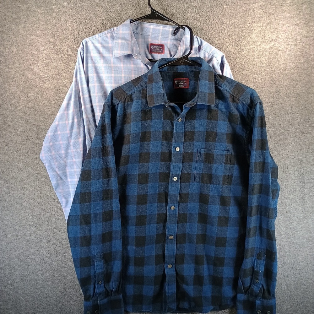Lot of 2 UNTUCKit Button Up Shirts Mens L Kelowna Barrekstone Plaid Blue